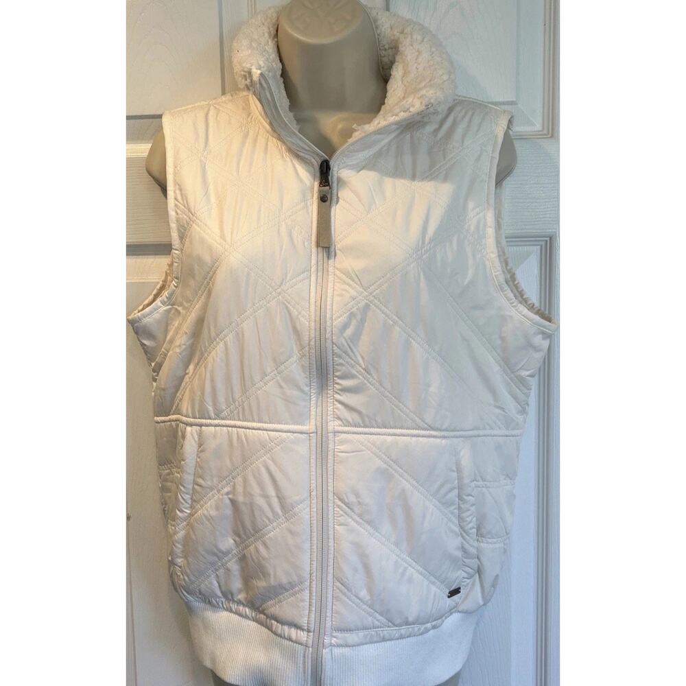 New Prana Elsa Women’s Quilted Sherpa Lined Vest White Cream Zip Front msrp $129